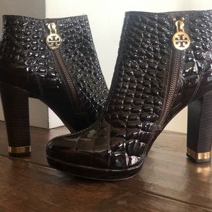 Tory Burch - Leigh Croc Embossed Leather Booties